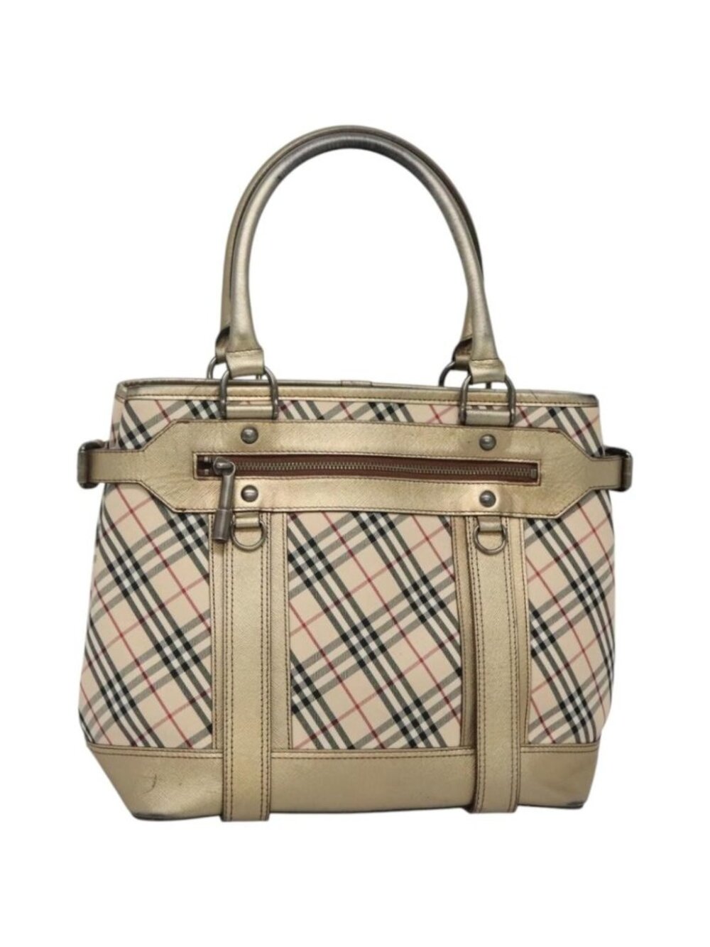 BURBERRY Nova Check Tote Bag Canvas Beige Gold